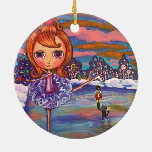 Nutcracker Ballet Black Cat Candy Canes Niedlich Keramik Ornament (Hinten)