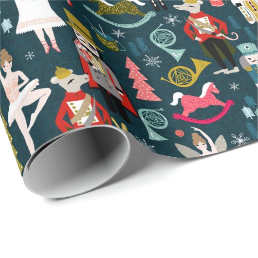 Nutcracker Ballet Characters - Navy Geschenkpapier (Rolleneckpunkt)