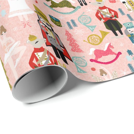 Nutcracker Ballet Characters - rosa Geschenkpapier (Rolleneckpunkt)