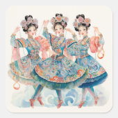 Nutcracker Ballet, Chinese Dancers Quadratischer Aufkleber (Vorderseite)