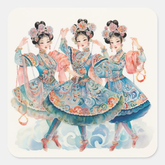 Nutcracker Ballet, Chinese Dancers Quadratischer Aufkleber (Vorderseite)