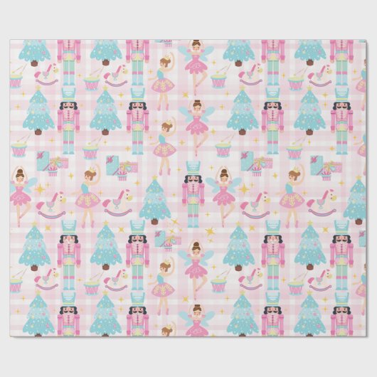 Nutcracker Ballet Christmas Pastel Wrapping Paper Geschenkpapier (Flach)