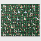 Nutcracker Ballet frohe Weihnachten Grün Kariert Geschenkpapier (Flach)