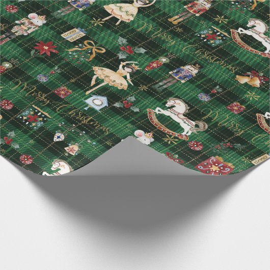 Nutcracker Ballet frohe Weihnachten Grün Kariert Geschenkpapier (Ecke)