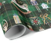 Nutcracker Ballet frohe Weihnachten Grün Kariert Geschenkpapier (Rolleneckpunkt)