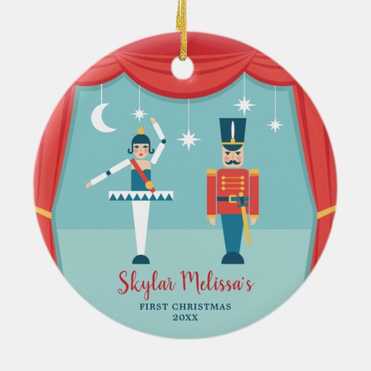 Nutcracker Ballet Personalisiert Baby 1. Weihnacht Keramik Ornament (Hinten)
