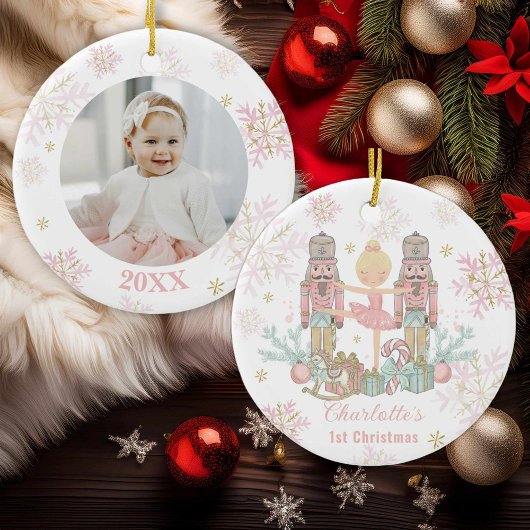 Nutcracker Ballet Pink 1. Weihnachtsbaby Foto Keramik Ornament