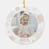 Nutcracker Ballet Pink 1. Weihnachtsbaby Foto Keramik Ornament (Hinten)