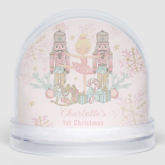 Nutcracker Ballet Pink 1. Weihnachtsbaby Foto Schneekugeln (Vorderseite)