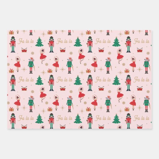 Nutcracker Ballet Pink Fa la Christmas Geschenkpapier Set (Vorderseite 2)