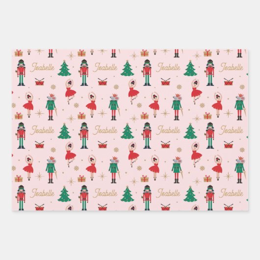 Nutcracker Ballet Pink Individuelle Name Weihnacht Geschenkpapier Set (Vorderseite 3)