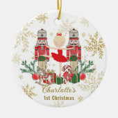 Nutcracker Ballet Red 1st Christmas Baby Photo Keramik Ornament (Vorne)