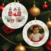 Nutcracker Ballet Red 1st Christmas Baby Photo Keramik Ornament
