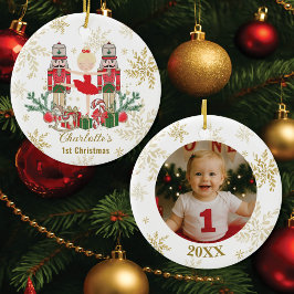 Nutcracker Ballet Red 1st Christmas Baby Photo Keramik Ornament