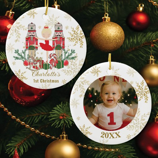 Nutcracker Ballet Red 1st Christmas Baby Photo Keramik Ornament
