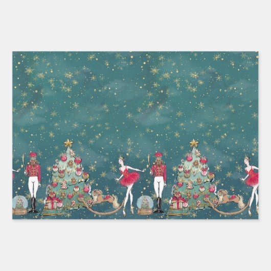 Nutcracker Ballet Weihnachtswackelpapier-Blätter Geschenkpapier Set (Vorderseite 2)