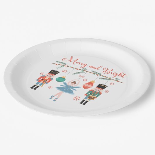 Nutcracker Ballett Fröhlich und hell Weihnachten Pappteller (Schrägansicht)