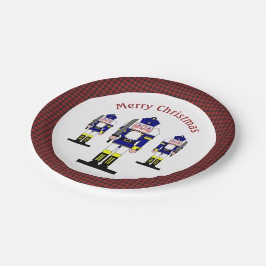 Nutcracker Ballett Weihnachtssoldat Buffalo Karier Pappteller (Schrägansicht)