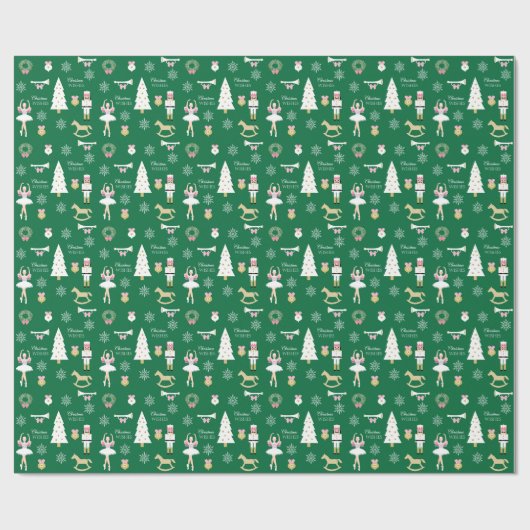 Nutcracker, Baum und Ballerina Weihnachtswünsche Geschenkpapier (Flach)