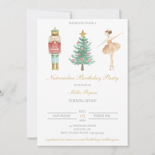 Nutcracker Birthday Ballerina Einladung Weihnachte (Vorderseite)