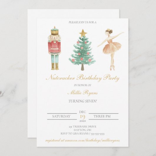Nutcracker Birthday Ballerina Einladung Weihnachte (Vorne/Hinten)