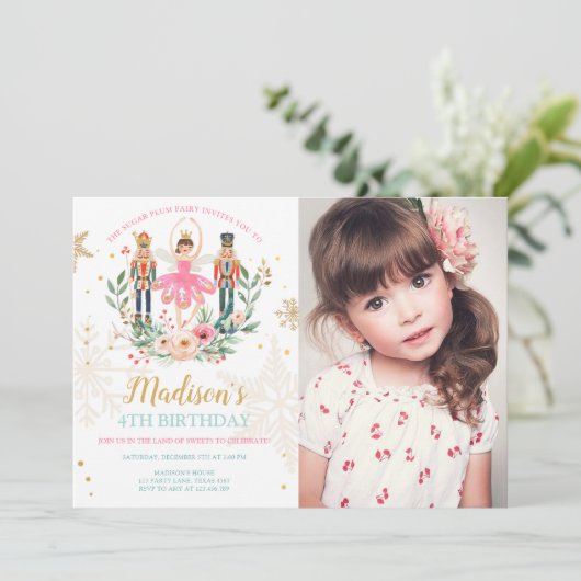 Nutcracker Birthday Girl Ballet Girl Sugl Plum Einladung (Stehend Vorderseite)