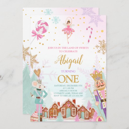 Nutcracker Birthday Girl Land der Süßigkeiten Fair Einladung (Vorne/Hinten)