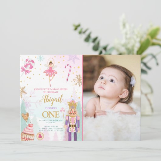 Nutcracker Birthday Girl Land of Süßigkeiten Fairy Einladung (Stehend Vorderseite)