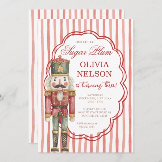 Nutcracker Birthday Sugar Plum Ballet Invitation Einladung (Vorne/Hinten)