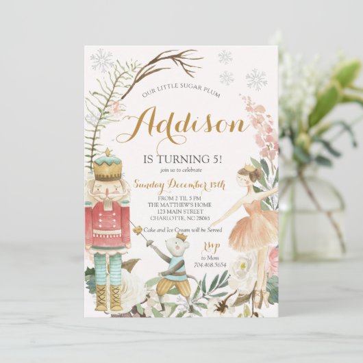 Nutcracker Birthday Sugar Plum Fee Weihnachten Einladung (Stehend Vorderseite)