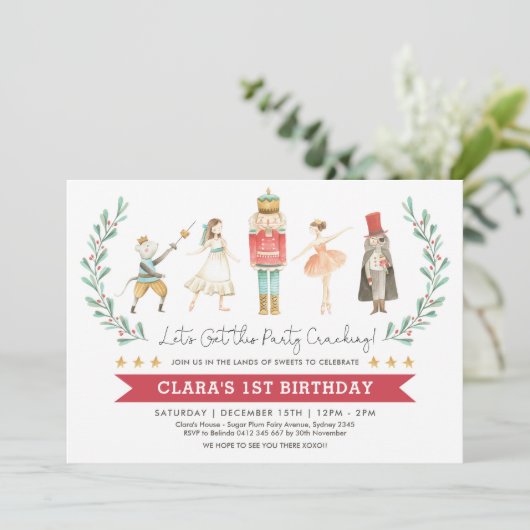 Nutcracker Birthday Sugar Plum Fee Weihnachten Einladung (Stehend Vorderseite)