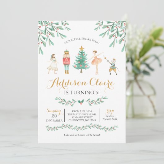 Nutcracker Birthday Sugar Plum Fee Weihnachten Einladung (Stehend Vorderseite)