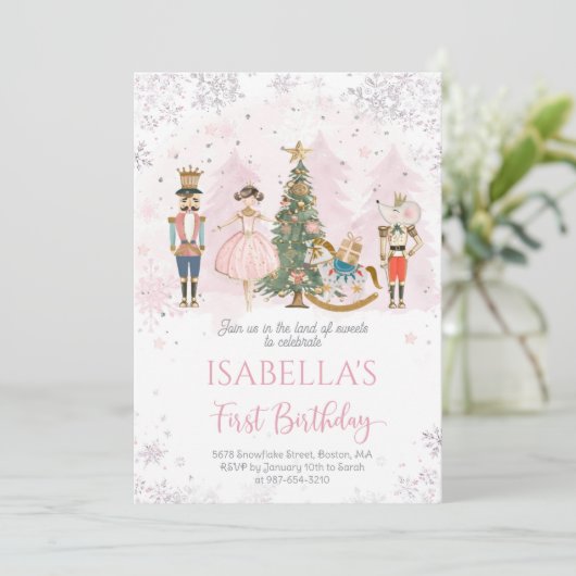 Nutcracker Birthday Sugar Plum Pink Einladung (Stehend Vorderseite)