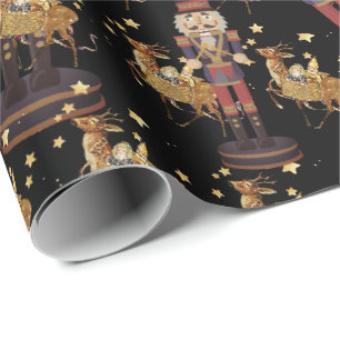 Nutcracker Black Golden Snowflakes Geschenkpapier