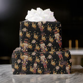 Nutcracker Black Golden Snowflakes Geschenkpapier