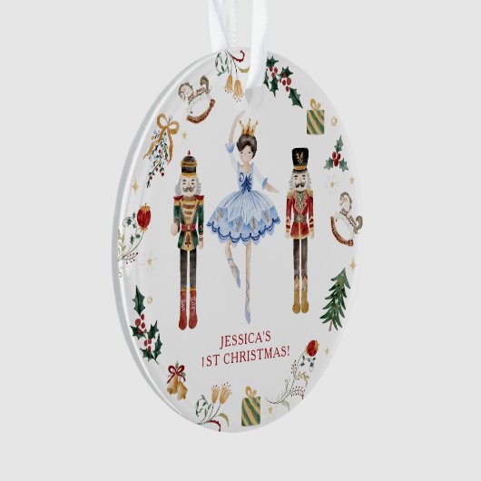 Nutcracker blauer Goldballerina erste Weihnachten Ornament (Vorderseite)