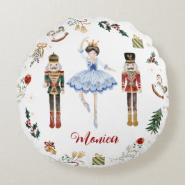 Nutcracker Blue Gold Ballerina Geburtstag Rundes Kissen