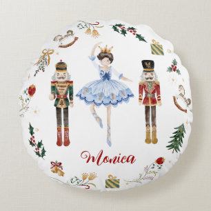 Nutcracker Blue Gold Ballerina Geburtstag Rundes Kissen