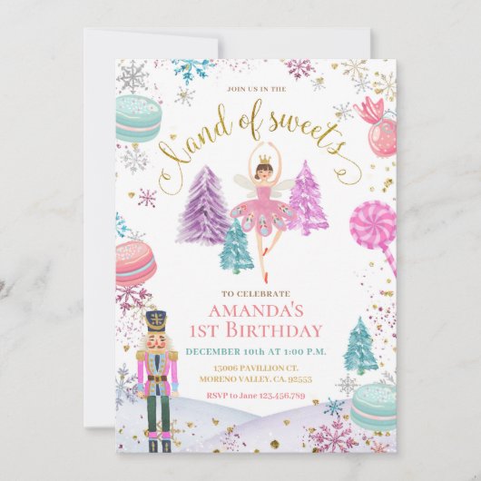 Nutcracker Bunte Schneeflocken Land der Süßigkeite Einladung (Vorderseite)