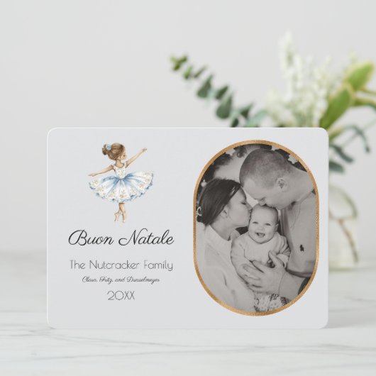 Nutcracker Buon Natale Foto Grußkarte Einladung (Stehend Vorderseite)