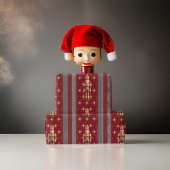 Nutcracker Burgundy Graustreifen Gold Stars Geschenkpapier