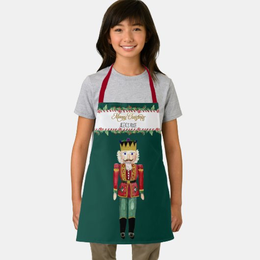 Nutcracker Candy Cane Merry Christmas Holly w Name Schürze (Insitu)
