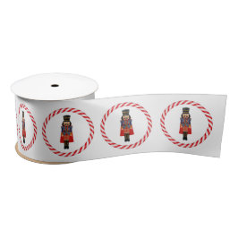 Nutcracker & Candy Cane White Christmas Ribbon Satinband