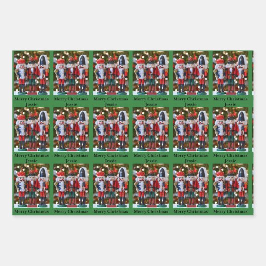 Nutcracker Christmas Name 3 Geschenkpapier Set (Vorderseite 2)