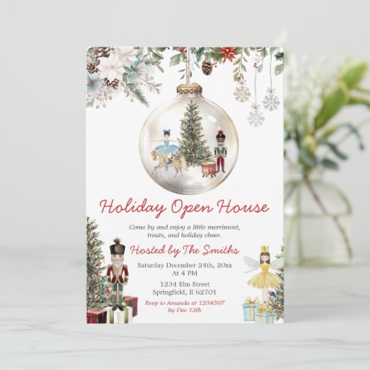 Nutcracker Christmas Ornament Holiday Open House Einladung (Stehend Vorderseite)