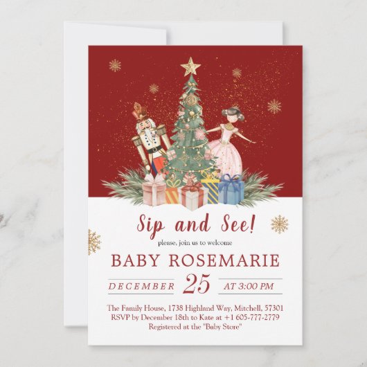 Nutcracker Christmas Party Baby Shower Sip und seh Einladung (Vorderseite)