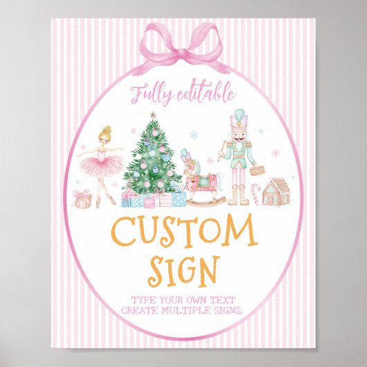 Nutcracker Christmas Pink Bow Birthday Custom Sign Poster (Vorne)