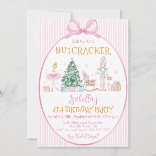 Nutcracker Christmas Pink Girl Birthday Party Einladung (Vorderseite)