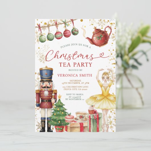 Nutcracker Christmas Tea Party Sweets Ballerina Einladung (Stehend Vorderseite)