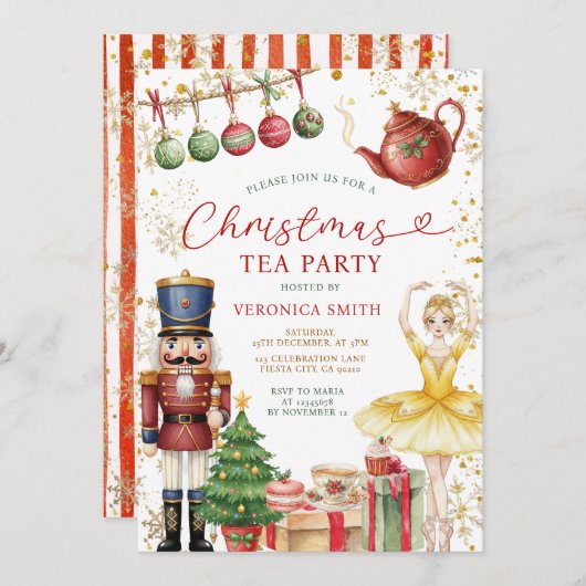 Nutcracker Christmas Tea Party Sweets Ballerina Einladung (Vorne/Hinten)